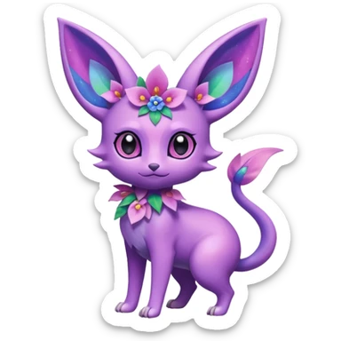 Colorful Floral-Painted Spring-Bloom Iridescent Cute Roserade-Espeon-Fakémon-creature (full body) sticker