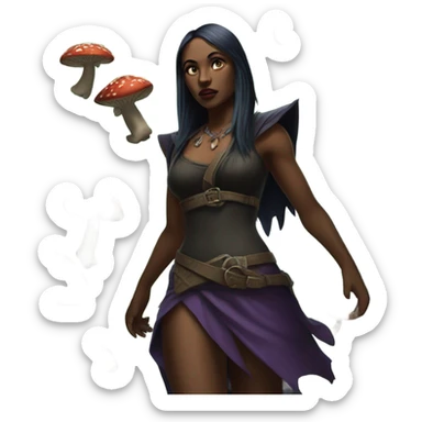 the morrigan walking in the woods with wisdom about mushrooms sticker