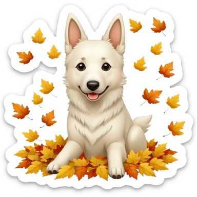 White belgian Shepard with Leaves fall in autumn and Love it sticker