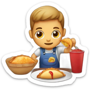 Niño Comiendo empanada en restaurante  sticker