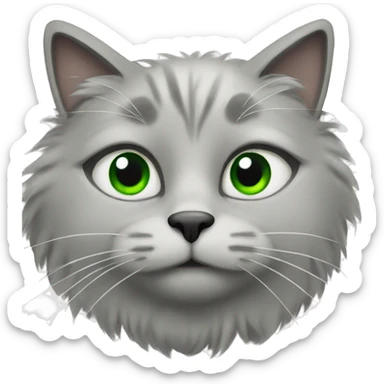 Fluffy gray cat with green eyes sticker