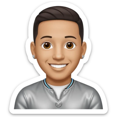 Daddy Yankee with dark brown hair, silver outfit sticker