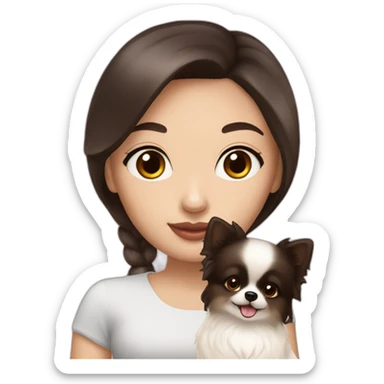 Girl with dark hair white skin holding cream whithe Pomeranian  sticker