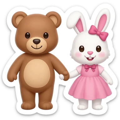 Мишка и зайчик с бантиками держащиеся за руку sticker