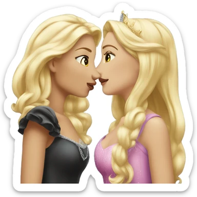 2 women princesses couple blonde kiss sticker