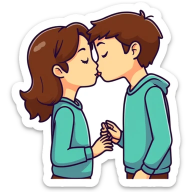 Couple kiss brown hair sticker