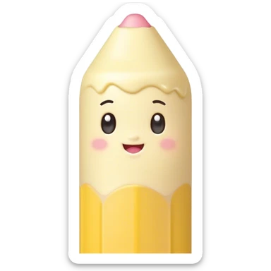 Cute Kawaii Fat Pencil, round and chunky, soft pastel yellow with a cute eraser cap, tiny winking face, glowing highlights, cheerful and ready for doodles! sticker