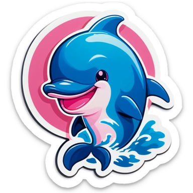 Cut dolphin with pink cheeks and a cute smile sticker