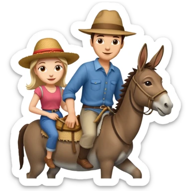 a lady on a donkey while the man is walking alongside the donkey sticker