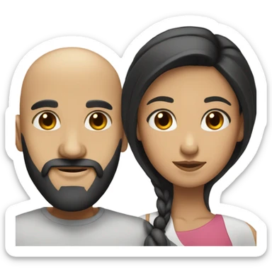 Bald man with black beard and girl long black hair sticker