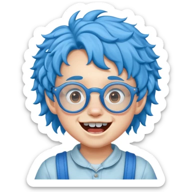kid with teeth braces bunny eared blue haired curly big braces and glassess sticker