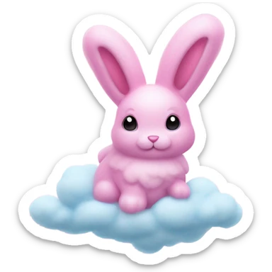 Pink ombre sparkly bunny floating on blue cotton candy clouds  sticker