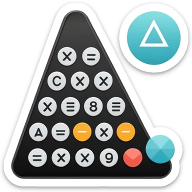 Minimalistic flat vector icon, iOS style, thin black contour on white background. Calculator and geometric shapes (triangle, circle). No text, no shadows. sticker