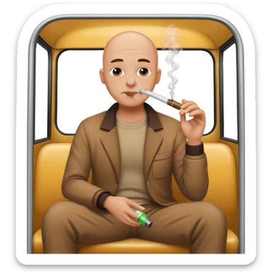 Bald head bout smoking from a glass pipe sitting in the back of the bus  sticker