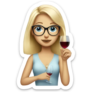 Blond girl with blue eyes and glasses drinks wine sticker