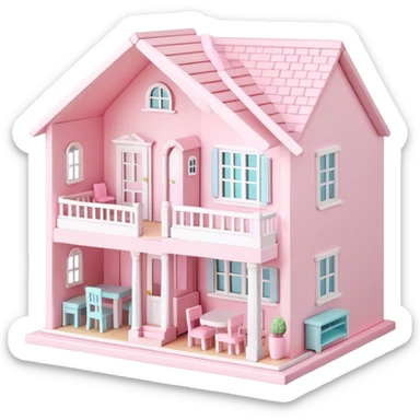 cute pastel pink dollhouse with miniature furniture sticker