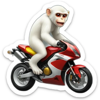 white monkey doing wheelie with a red and yellow moto in street sticker