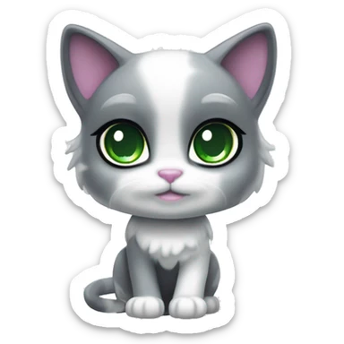 ethereal cute white and dark grey with green eyes cat littlest pet shop lisa frank style sticker