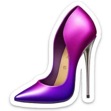 Realistic isolated pair of metallic magenta to purple ombre Louis Vuitton high heel stiletto shoes. sticker