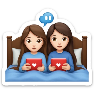 brunette girls long hair watching movies lying in bed together sticker