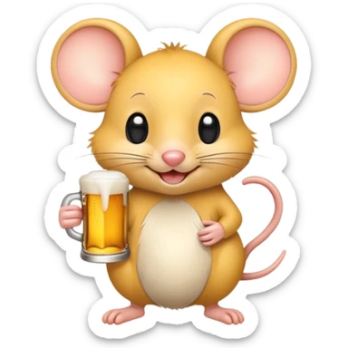 Cute cartoon mouse happily holding a beer mug sticker