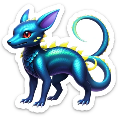 Colorful Iridescent Exotic Salandit-Aurorus-Umbreon-Fakémon-hybrid-creature (full body)  sticker