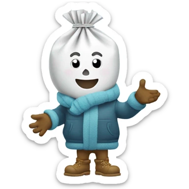 happy bag of snow holding a dollar in his hand sticker