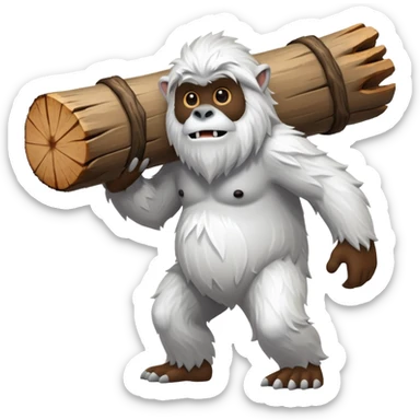 yeti, carrying a big wood sticker