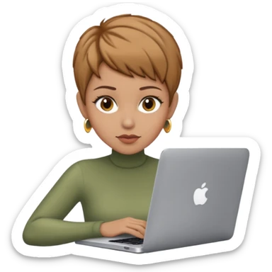 macbook pro light skin woman pixie haircut light brown hair hazel eyes sticker