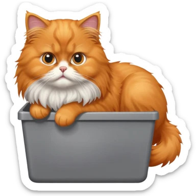 Orange Persian cat pooping in a litter box sticker