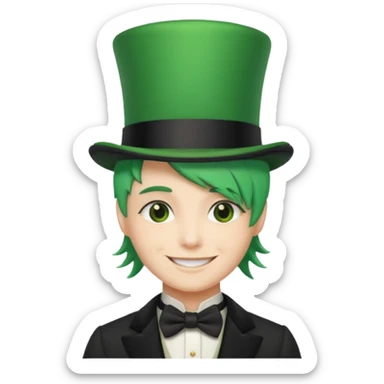 sorrindo com cartola e cabelo verde sticker
