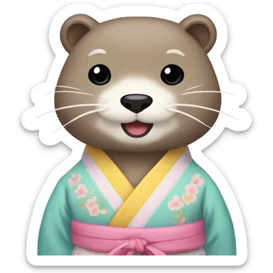 An otter face dressed in pastel-colored traditional Korean hanbok sticker