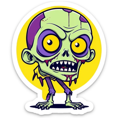 cartoon style zombie, purple skin, one eye popping out sticker