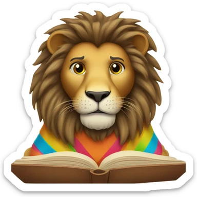 lion reading a colorful book sticker