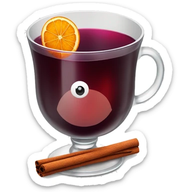 Mulled wine with orange slice and cinnamon stick in a transparent cup illustration on white background sticker