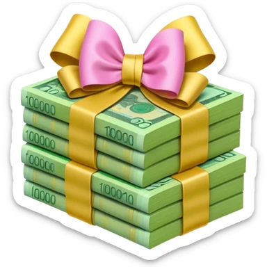 Bright Green & Golden Yellow Gradient Australian $100 notes stacked together and tied in a girly pink bow sticker