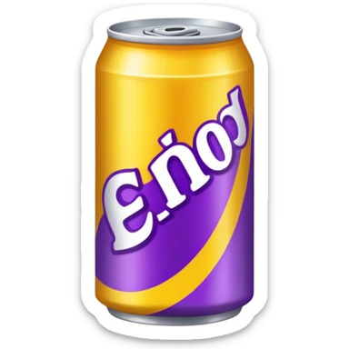 yellow soda can with purple name sticker