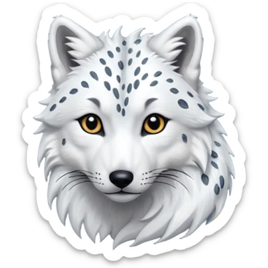 Hyper-realistic furry soft smooth elegant Arctic-wolf-snow-leopard-arctic-fox-fusion-hybrid-animal-creature, full body sticker