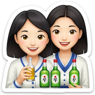 Two Asian girls really drunk with soju sticker
