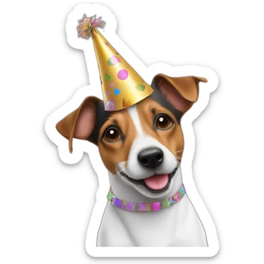 jack russel with party hat and confetti sticker