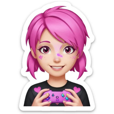 glitter pink gamer girl happy pink hair sticker