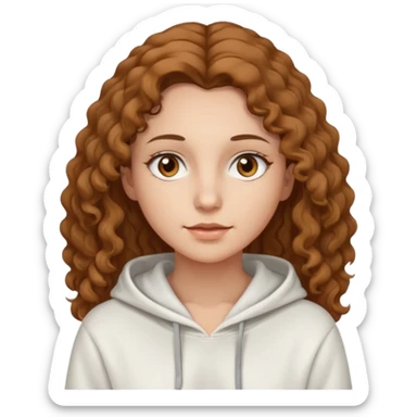 Una donna con una felpa semplice bianca,ha gli occhi marroni,i capelli marroni chiaro , c’è gli ha lunghi e ricci ma non troppo sticker