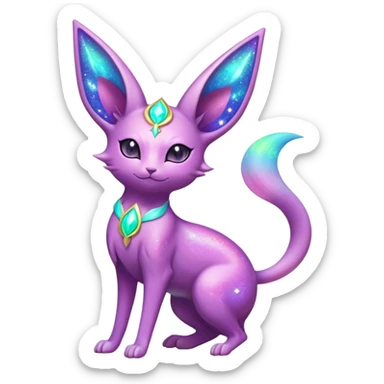 Shiny Exotic Nebulae Tropical Colorful Neon-colored Glittery Ethereal Sparkly Espeon-Amaura-Aurorus-Fakémon-hybrid-creature (full body)  sticker
