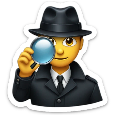 mesteryous detective in a dark suite and black hat holding a magnifying glass sticker