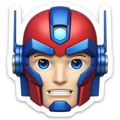 Optimus Prime emoji, apple style, close-up of faceplate and blue eyes, no text sticker
