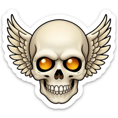 Create an emoji depicting a skull with wings, This image should be rendered in a bold, graphic novel style, capturing the raw intensity and artistry synonymous with Avenged Sevenfold.  sticker