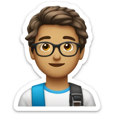 um menino de 13 anos, com cabelo castanho, olho castanho, óculos azul, corte haircut e pele clara sticker