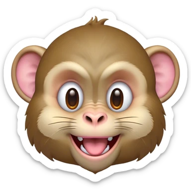 Cinematic Adorably Mischievous Macaque Portrait Emoji, Head tilted in a playful wink with an exaggerated, cheeky grin and a slightly raised eyebrow, featuring a compact, nimble build with fluffy fur and round, twinkling eyes brimming with mischief, Simplified yet irresistibly endearing features, highly detailed, glowing with a bright, joyful radiance, high shine, lively and quirky, stylized with an air of whimsical primate fun, soft glowing outline, capturing the essence of a mischievous macaque that seems ready to pull a playful face and scamper into your heart! sticker