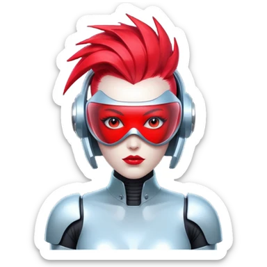 Sexy reflective glass faceless dronification robot girl with a red mohawk full body pinup pose daft punk face sticker