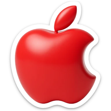 glossy red apple icon, skeuomorphism style sticker